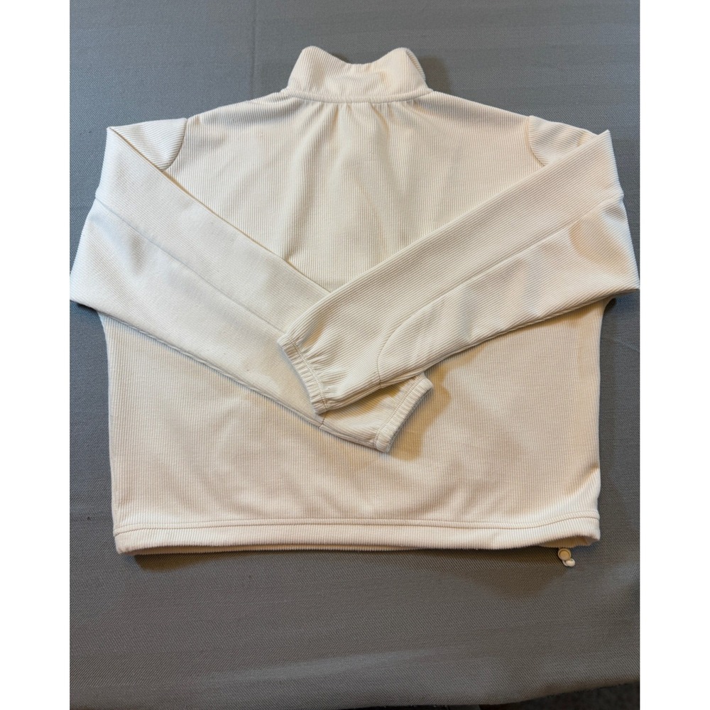 Kyodan Womens Ribbed Quarter Zip Pullover Cream Off White Mock Neck Small